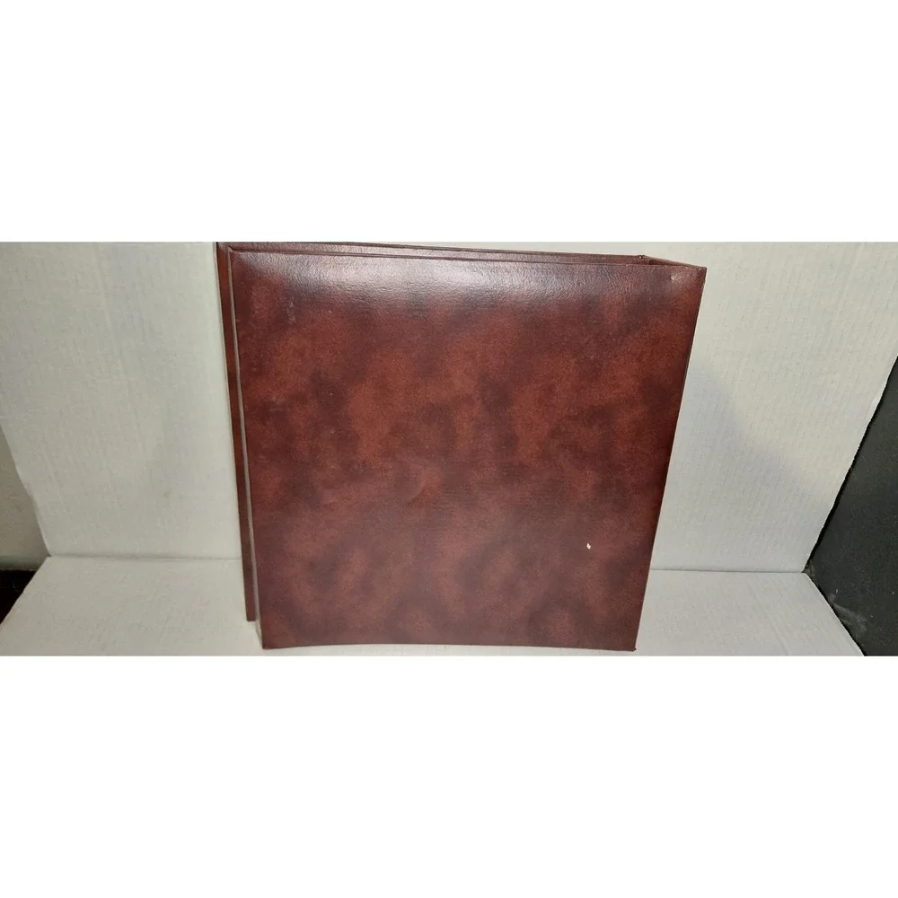 VTG Faux Leather Gold Maroon Fold Out Photo Card Collection Album Clear Sleeves